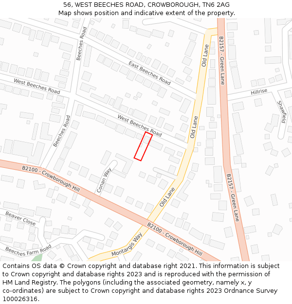 56, WEST BEECHES ROAD, CROWBOROUGH, TN6 2AG: Location map and indicative extent of plot