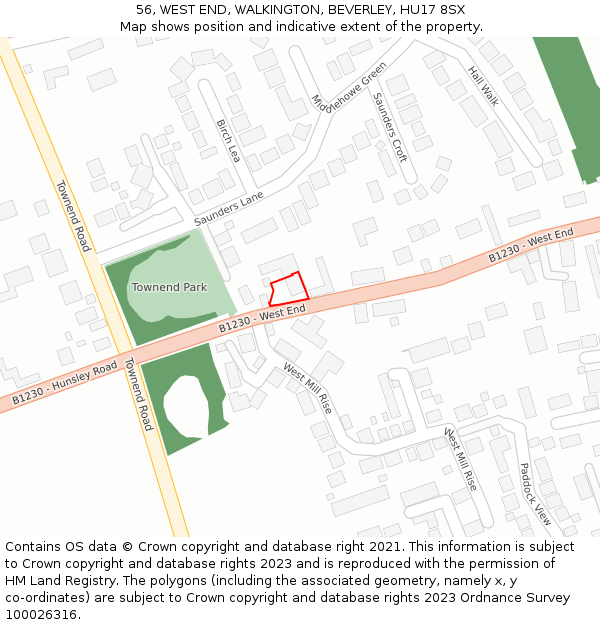 56, WEST END, WALKINGTON, BEVERLEY, HU17 8SX: Location map and indicative extent of plot