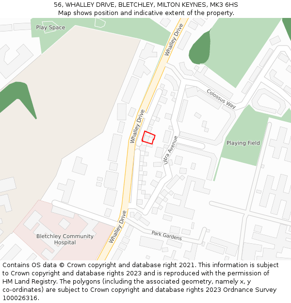 56, WHALLEY DRIVE, BLETCHLEY, MILTON KEYNES, MK3 6HS: Location map and indicative extent of plot