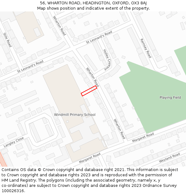 56, WHARTON ROAD, HEADINGTON, OXFORD, OX3 8AJ: Location map and indicative extent of plot