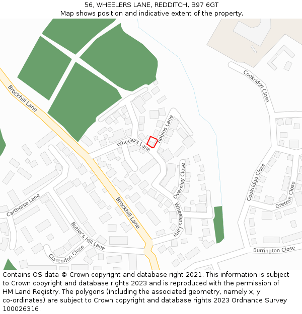 56, WHEELERS LANE, REDDITCH, B97 6GT: Location map and indicative extent of plot