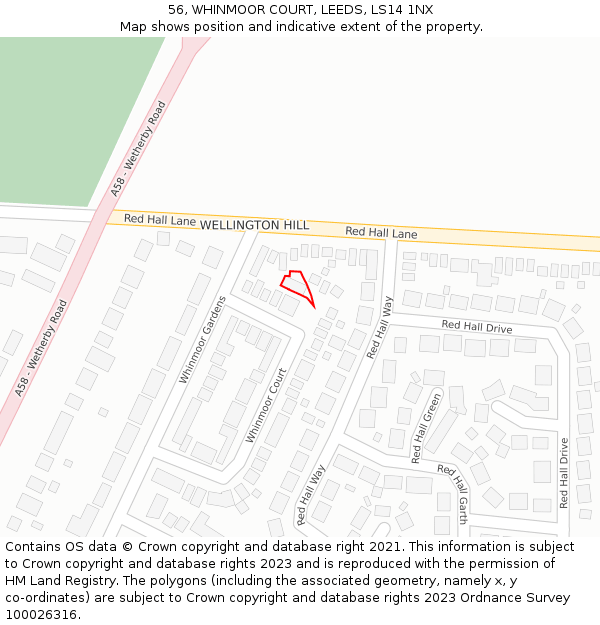 56, WHINMOOR COURT, LEEDS, LS14 1NX: Location map and indicative extent of plot