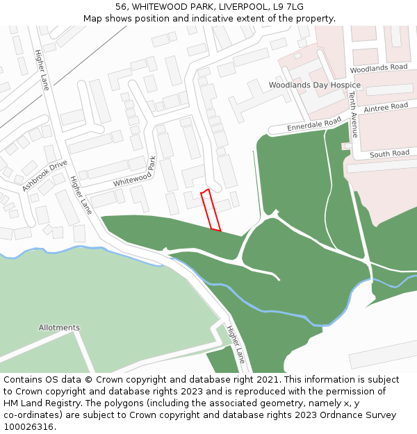 56, WHITEWOOD PARK, LIVERPOOL, L9 7LG: Location map and indicative extent of plot