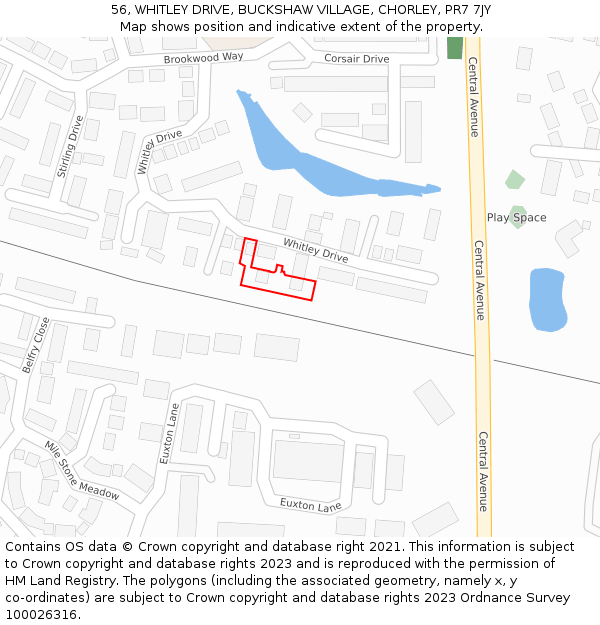 56, WHITLEY DRIVE, BUCKSHAW VILLAGE, CHORLEY, PR7 7JY: Location map and indicative extent of plot