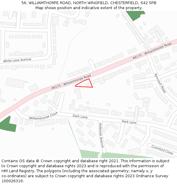 56, WILLIAMTHORPE ROAD, NORTH WINGFIELD, CHESTERFIELD, S42 5PB: Location map and indicative extent of plot