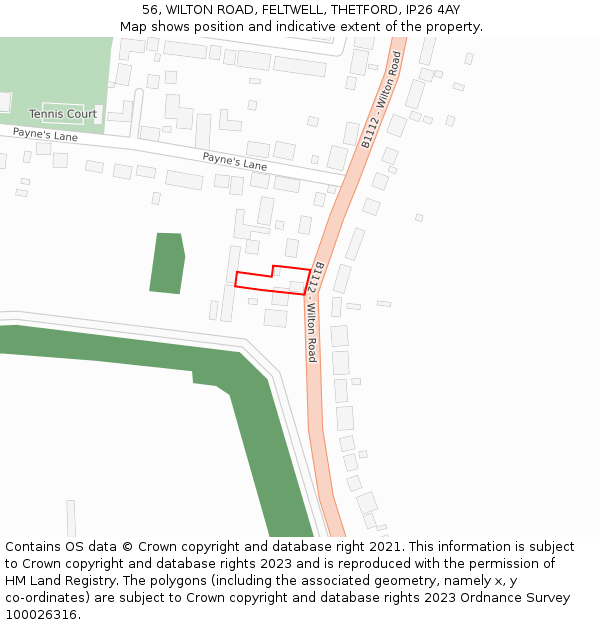 56, WILTON ROAD, FELTWELL, THETFORD, IP26 4AY: Location map and indicative extent of plot