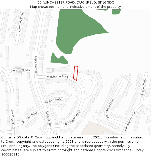 56, WINCHESTER ROAD, DUKINFIELD, SK16 5DQ: Location map and indicative extent of plot