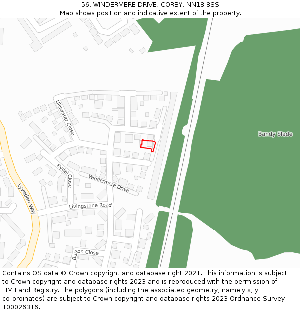 56, WINDERMERE DRIVE, CORBY, NN18 8SS: Location map and indicative extent of plot