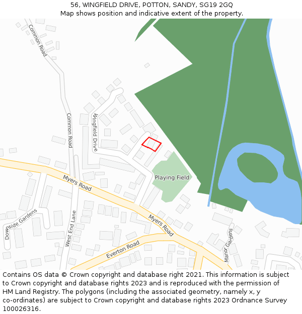 56, WINGFIELD DRIVE, POTTON, SANDY, SG19 2GQ: Location map and indicative extent of plot