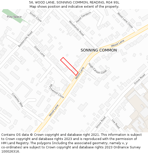 56, WOOD LANE, SONNING COMMON, READING, RG4 9SL: Location map and indicative extent of plot