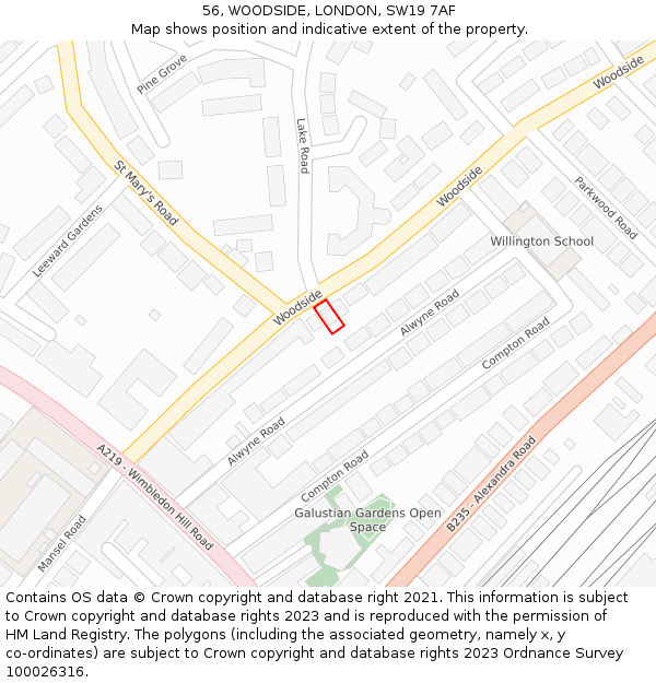 56, WOODSIDE, LONDON, SW19 7AF: Location map and indicative extent of plot