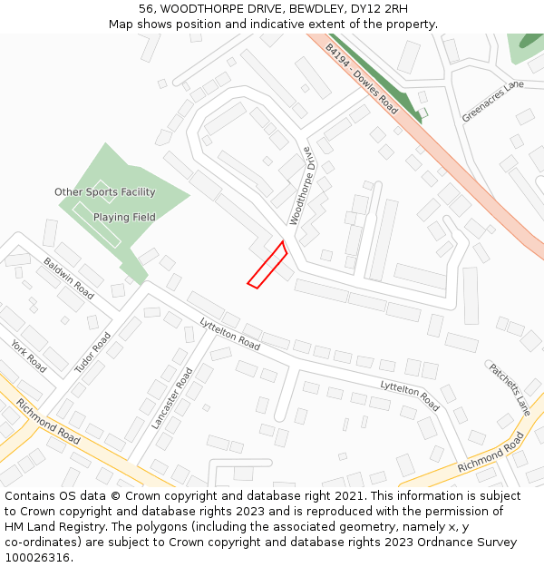 56, WOODTHORPE DRIVE, BEWDLEY, DY12 2RH: Location map and indicative extent of plot