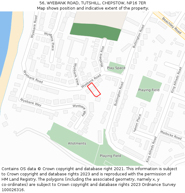 56, WYEBANK ROAD, TUTSHILL, CHEPSTOW, NP16 7ER: Location map and indicative extent of plot