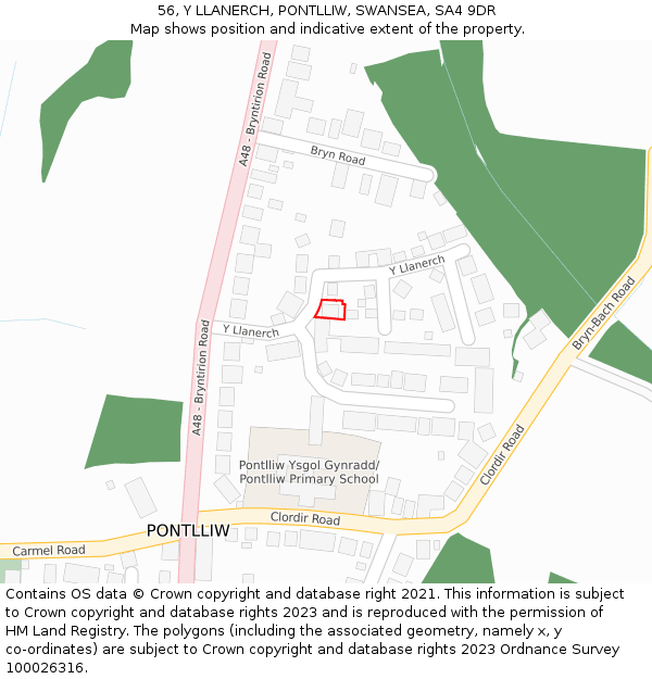 56, Y LLANERCH, PONTLLIW, SWANSEA, SA4 9DR: Location map and indicative extent of plot