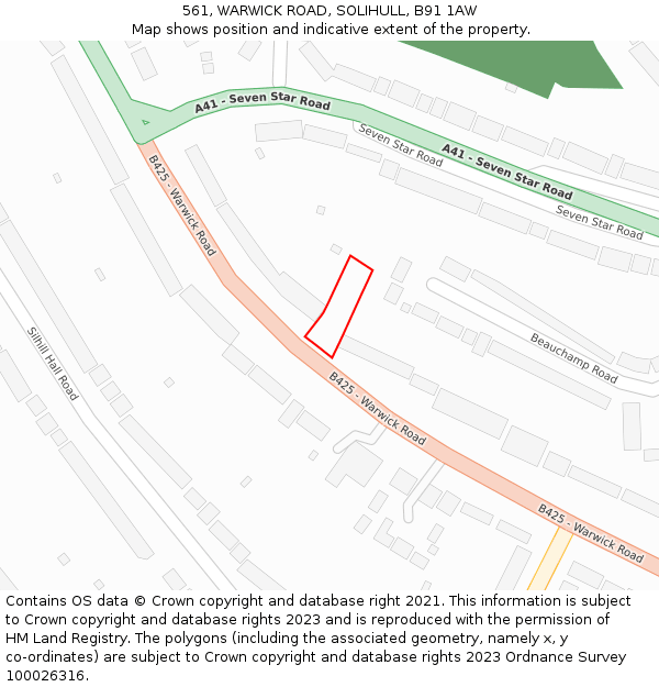 561, WARWICK ROAD, SOLIHULL, B91 1AW: Location map and indicative extent of plot