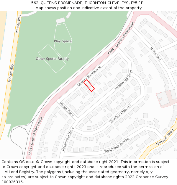 562, QUEENS PROMENADE, THORNTON-CLEVELEYS, FY5 1PH: Location map and indicative extent of plot