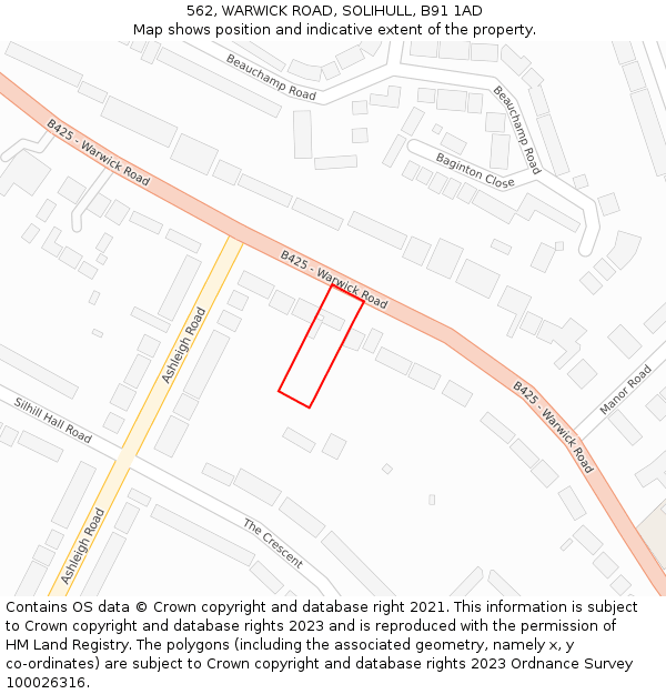 562, WARWICK ROAD, SOLIHULL, B91 1AD: Location map and indicative extent of plot