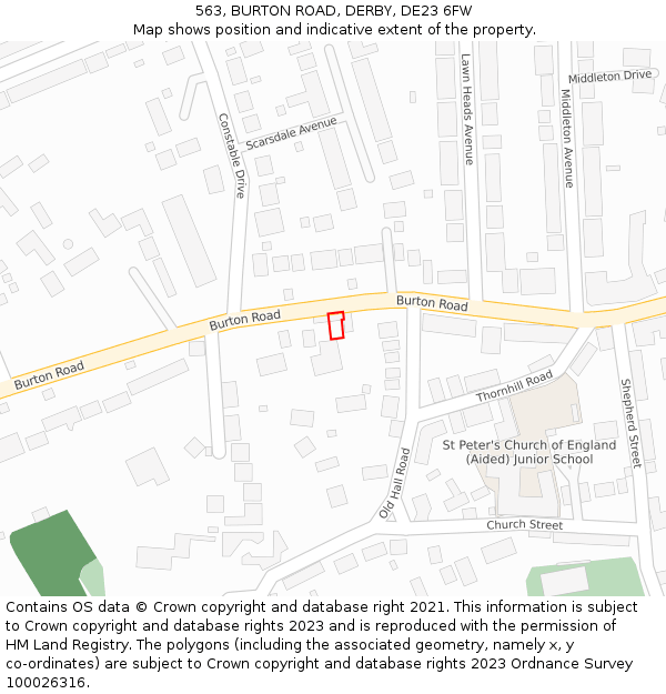 563, BURTON ROAD, DERBY, DE23 6FW: Location map and indicative extent of plot