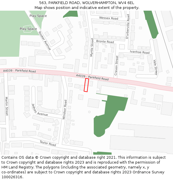 563, PARKFIELD ROAD, WOLVERHAMPTON, WV4 6EL: Location map and indicative extent of plot