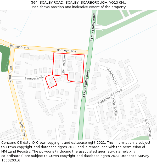 564, SCALBY ROAD, SCALBY, SCARBOROUGH, YO13 0NU: Location map and indicative extent of plot