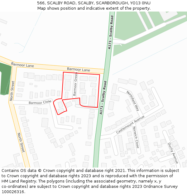 566, SCALBY ROAD, SCALBY, SCARBOROUGH, YO13 0NU: Location map and indicative extent of plot