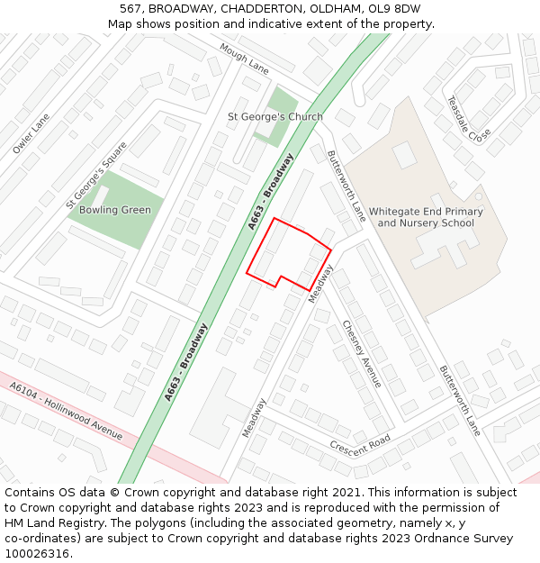 567, BROADWAY, CHADDERTON, OLDHAM, OL9 8DW: Location map and indicative extent of plot