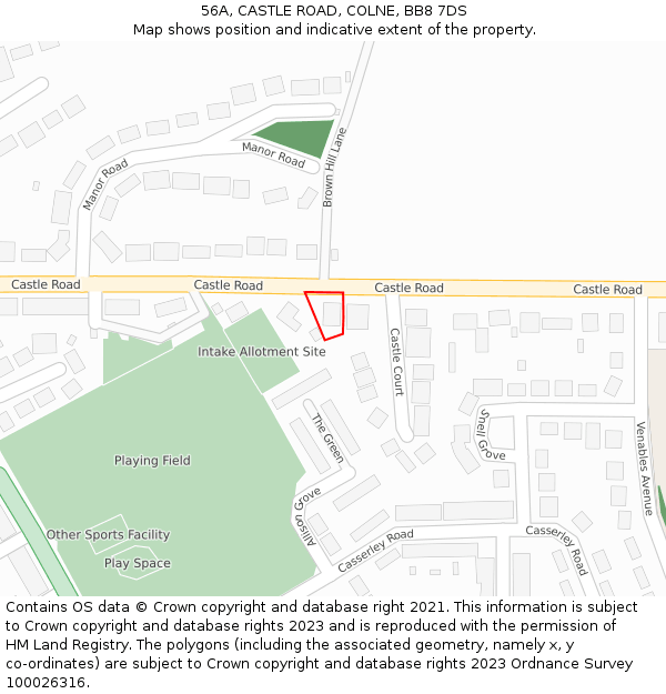 56A, CASTLE ROAD, COLNE, BB8 7DS: Location map and indicative extent of plot