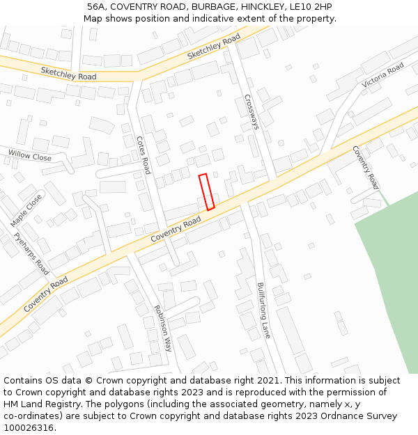 56A, COVENTRY ROAD, BURBAGE, HINCKLEY, LE10 2HP: Location map and indicative extent of plot