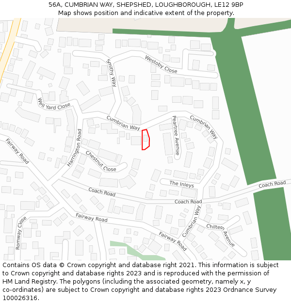 56A, CUMBRIAN WAY, SHEPSHED, LOUGHBOROUGH, LE12 9BP: Location map and indicative extent of plot