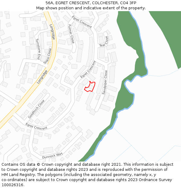 56A, EGRET CRESCENT, COLCHESTER, CO4 3FP: Location map and indicative extent of plot