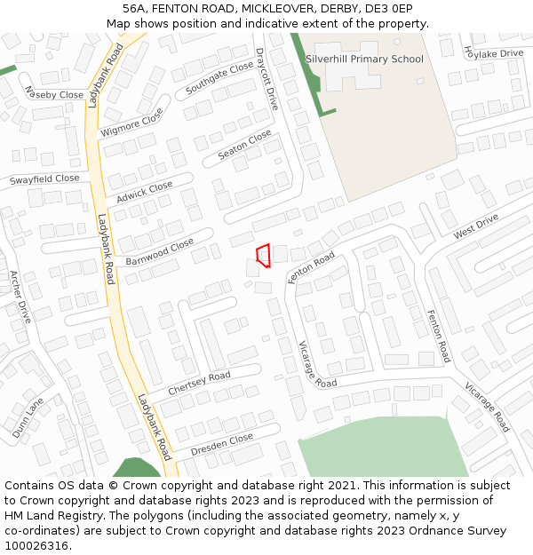 56A, FENTON ROAD, MICKLEOVER, DERBY, DE3 0EP: Location map and indicative extent of plot