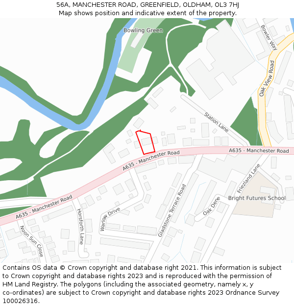 56A, MANCHESTER ROAD, GREENFIELD, OLDHAM, OL3 7HJ: Location map and indicative extent of plot