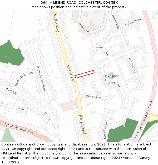 56A, MILE END ROAD, COLCHESTER, CO4 5BX: Location map and indicative extent of plot