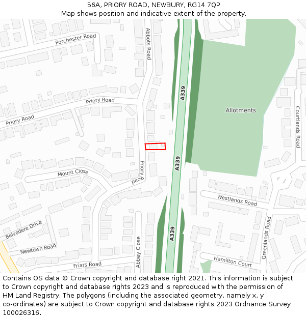56A, PRIORY ROAD, NEWBURY, RG14 7QP: Location map and indicative extent of plot