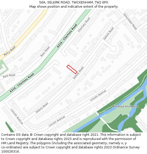 56A, SELKIRK ROAD, TWICKENHAM, TW2 6PX: Location map and indicative extent of plot