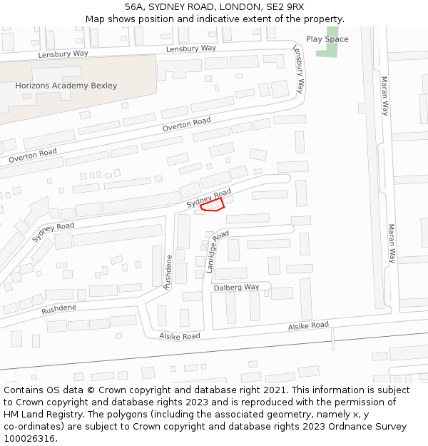 56A, SYDNEY ROAD, LONDON, SE2 9RX: Location map and indicative extent of plot