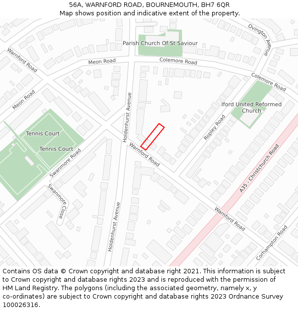 56A, WARNFORD ROAD, BOURNEMOUTH, BH7 6QR: Location map and indicative extent of plot