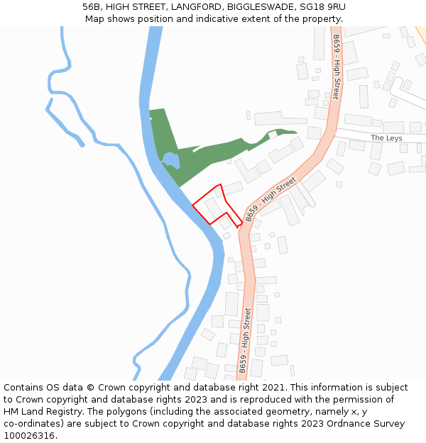 56B, HIGH STREET, LANGFORD, BIGGLESWADE, SG18 9RU: Location map and indicative extent of plot