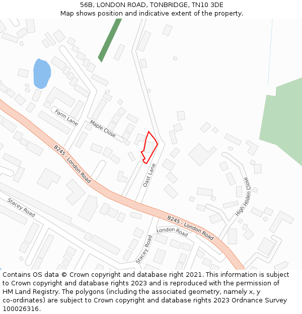 56B, LONDON ROAD, TONBRIDGE, TN10 3DE: Location map and indicative extent of plot