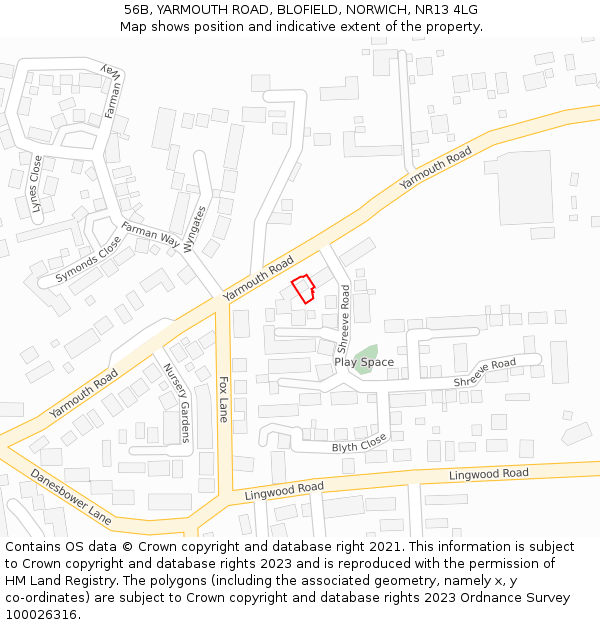 56B, YARMOUTH ROAD, BLOFIELD, NORWICH, NR13 4LG: Location map and indicative extent of plot