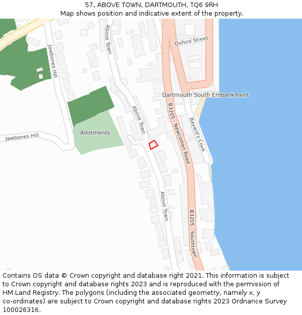 57, ABOVE TOWN, DARTMOUTH, TQ6 9RH: Location map and indicative extent of plot