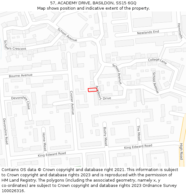 57, ACADEMY DRIVE, BASILDON, SS15 6GQ: Location map and indicative extent of plot