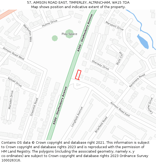 57, AIMSON ROAD EAST, TIMPERLEY, ALTRINCHAM, WA15 7DA: Location map and indicative extent of plot