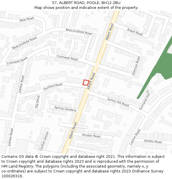 57, ALBERT ROAD, POOLE, BH12 2BU: Location map and indicative extent of plot