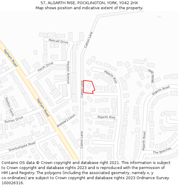 57, ALGARTH RISE, POCKLINGTON, YORK, YO42 2HX: Location map and indicative extent of plot