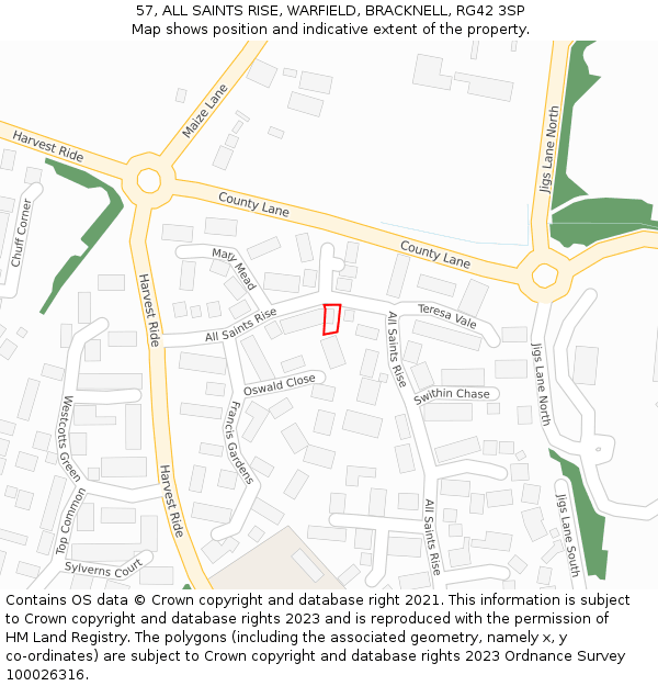 57, ALL SAINTS RISE, WARFIELD, BRACKNELL, RG42 3SP: Location map and indicative extent of plot