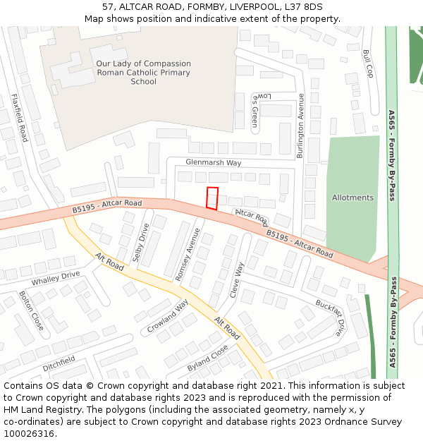 57, ALTCAR ROAD, FORMBY, LIVERPOOL, L37 8DS: Location map and indicative extent of plot