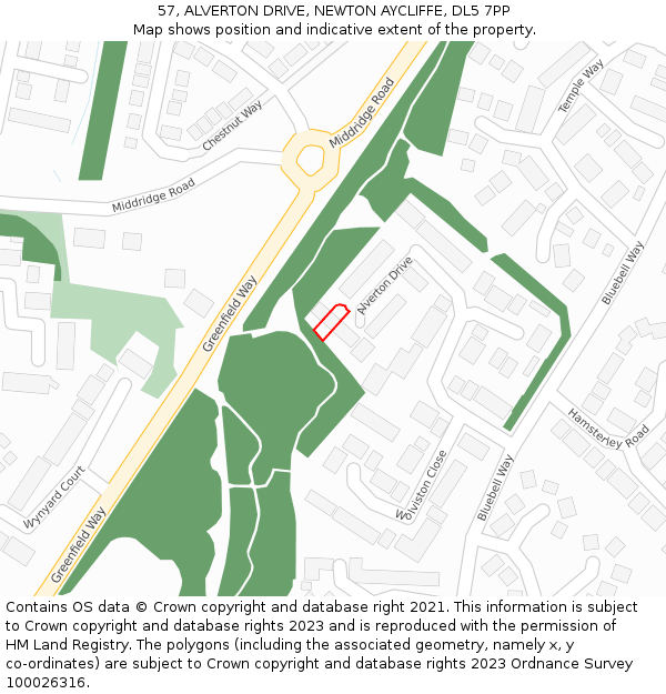 57, ALVERTON DRIVE, NEWTON AYCLIFFE, DL5 7PP: Location map and indicative extent of plot