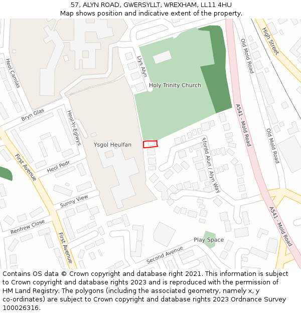57, ALYN ROAD, GWERSYLLT, WREXHAM, LL11 4HU: Location map and indicative extent of plot