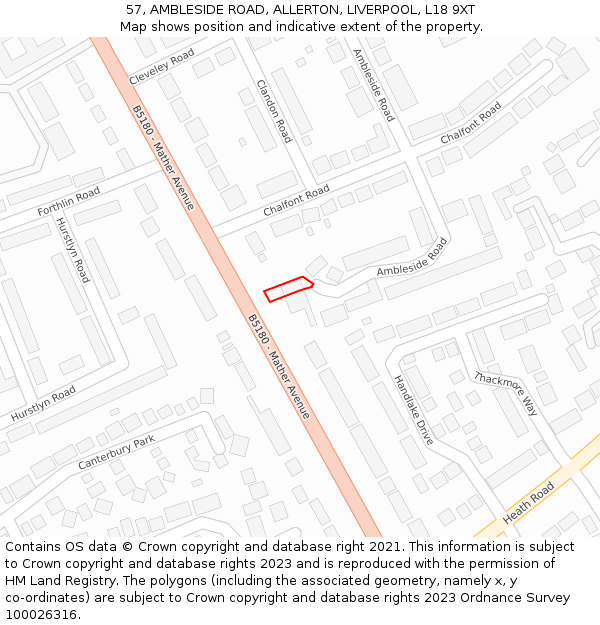 57, AMBLESIDE ROAD, ALLERTON, LIVERPOOL, L18 9XT: Location map and indicative extent of plot